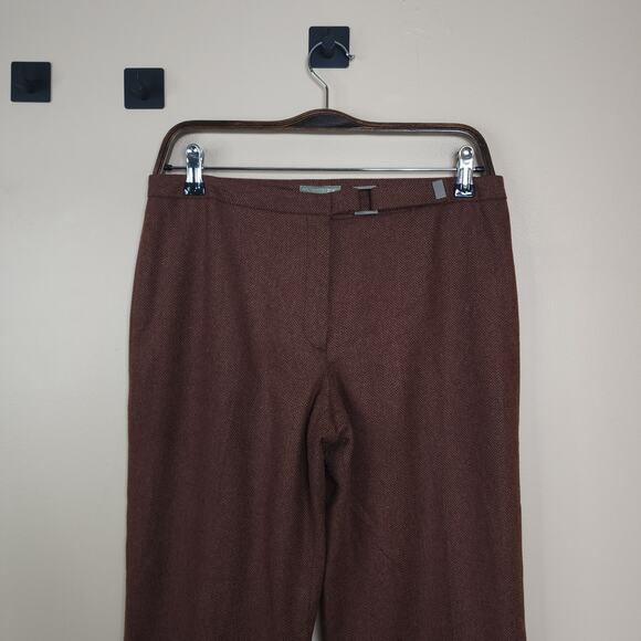 Vintage J. Crew Mid-rise Wide Leg Trousers in Brown Herringbone Print Size 6 - Picture 2 of 9